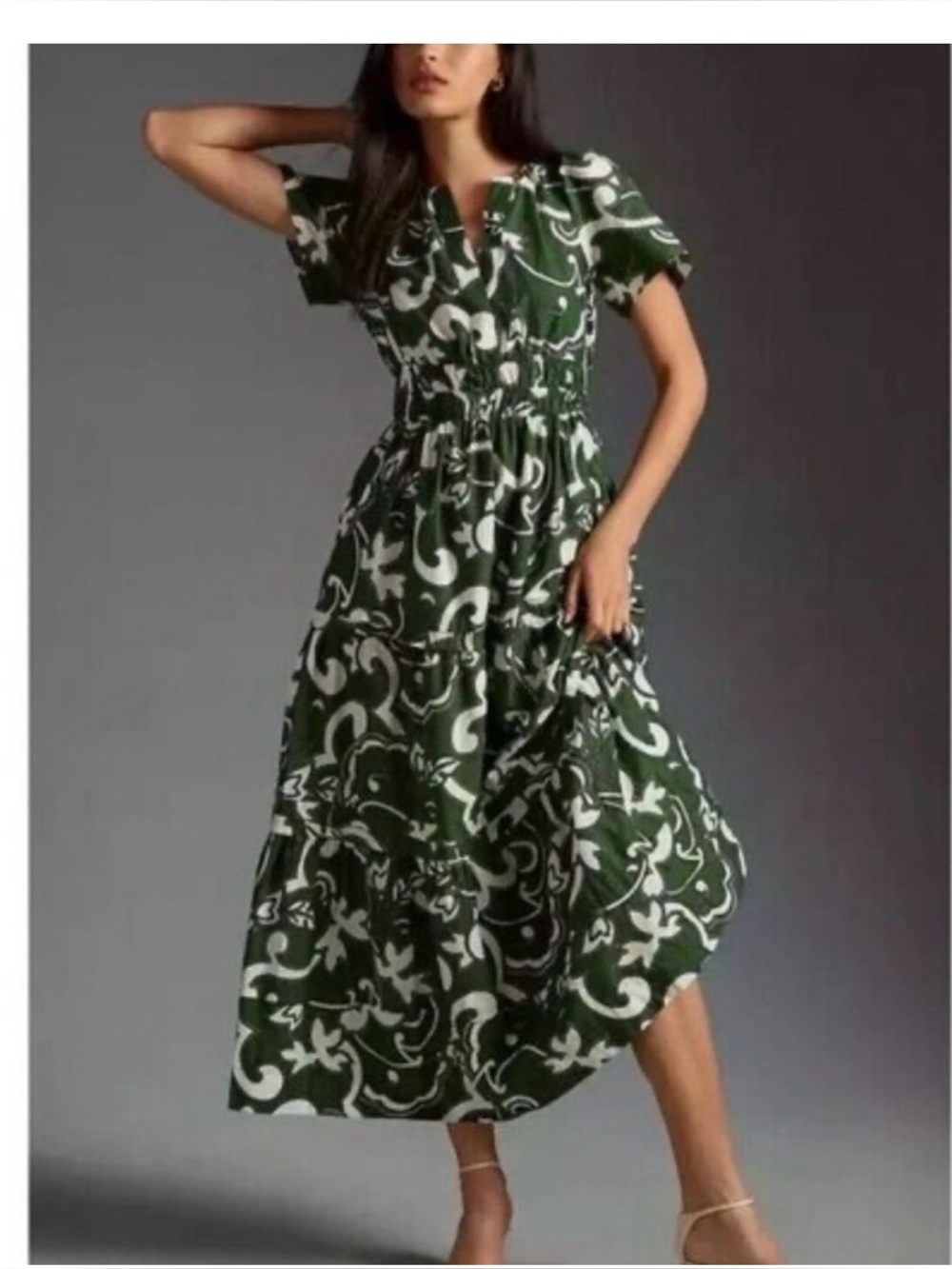 Anthropologie Somerset Green and White Maxi Dress